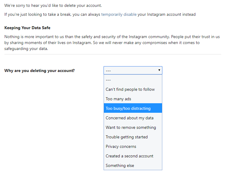 permanently delete instagram