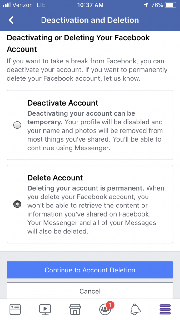 delete facebook 