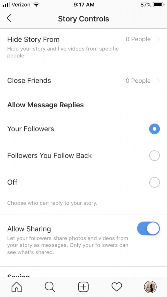 insta story settings